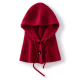 Womens Cashmere Balaclava 100% Cashmere Hooded Scarf with Adjustable Drawstring