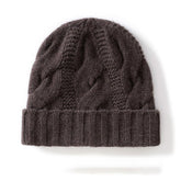 Womens Cashmere Beanie Cable Knit Cashmere Hat Ribbing Hem