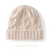 Womens Cashmere Beanie Cable Knit Cashmere Hat Ribbing Hem