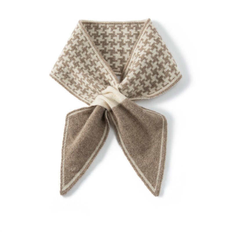 Womens Cashmere Bowknot Scarf Houndstooth Cashmere Neck Warmer