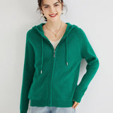 Womens Cashmere Zip - Up Hoodie Drawstring Knitted Cashmere Cardigan