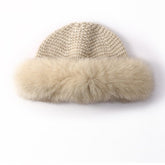 Womens Cashmere Knit Hat with Real Fur Trim Cashmere Bucket Hat