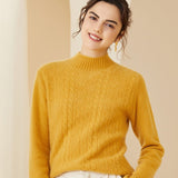 Women's Cashmere Sweater Warm Mock Neck Long Sleeve Cashmere Sweater Yellow XS