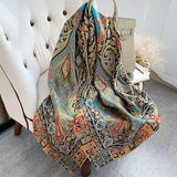 Womens Colorful Long Silk Scarf Landscape Print Square Silk Scarves Color N L