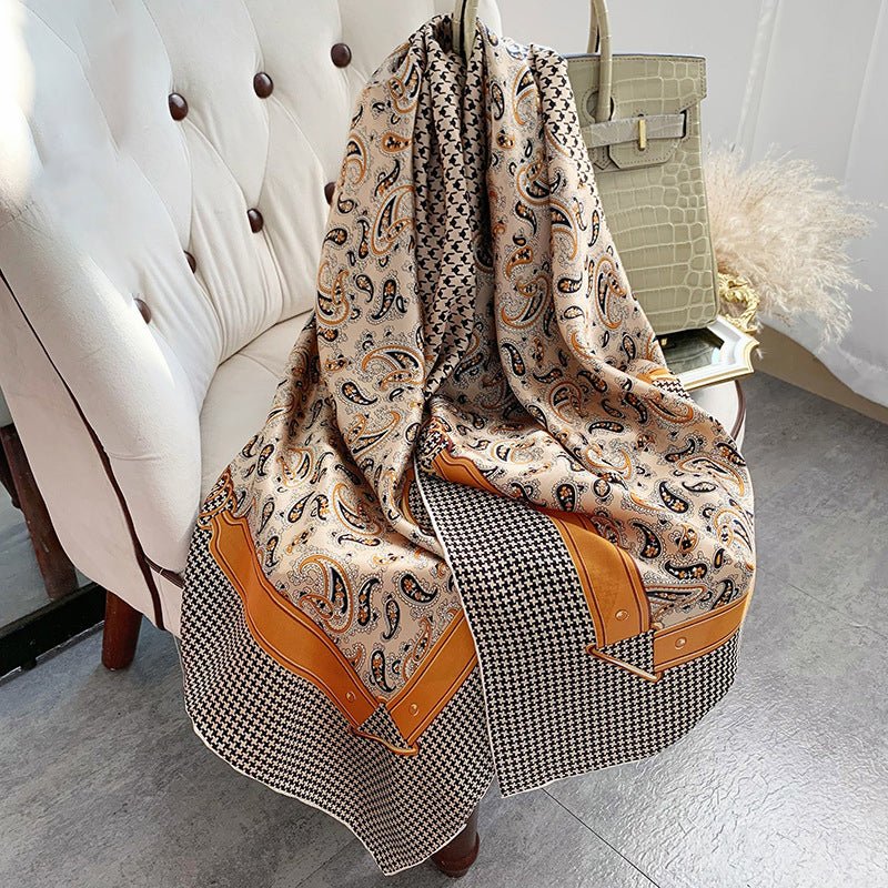 Womens Colorful Long Silk Scarf Landscape Print Square Silk Scarves Color G L