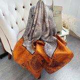 Womens Colorful Long Silk Scarf Landscape Print Square Silk Scarves Color D L