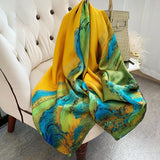 Womens Colorful Long Silk Scarf Landscape Print Square Silk Scarves Color F L