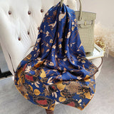 Womens Colorful Long Silk Scarf Landscape Print Square Silk Scarves Color O L