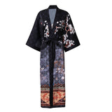 Women's Cranes Print Silk Kimono Robe Blossoms Silk Robe