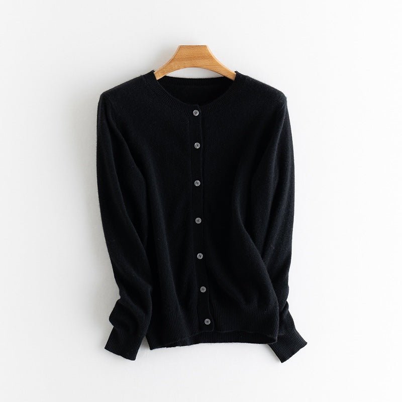 Womens Crew Neck Cashmere Cardigan Button Closure Cashmere Coat