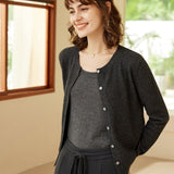 Womens Crew Neck Cashmere Cardigan Button Closure Cashmere Coat