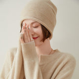 Women's Curled - Up Edge Cashmere Hats Solid Beanie Hat