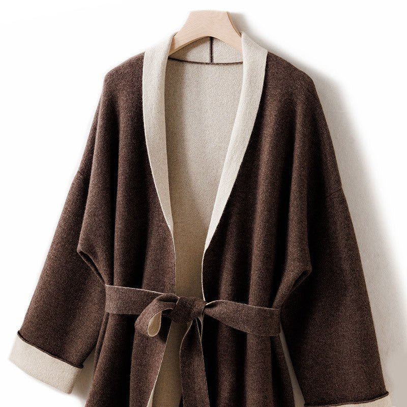 Womens Double Faced Pure Cashmere Coat with Belt Long Cardigan Cardigan