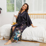 Women's Floral Print Pure Silk Kimono Robes