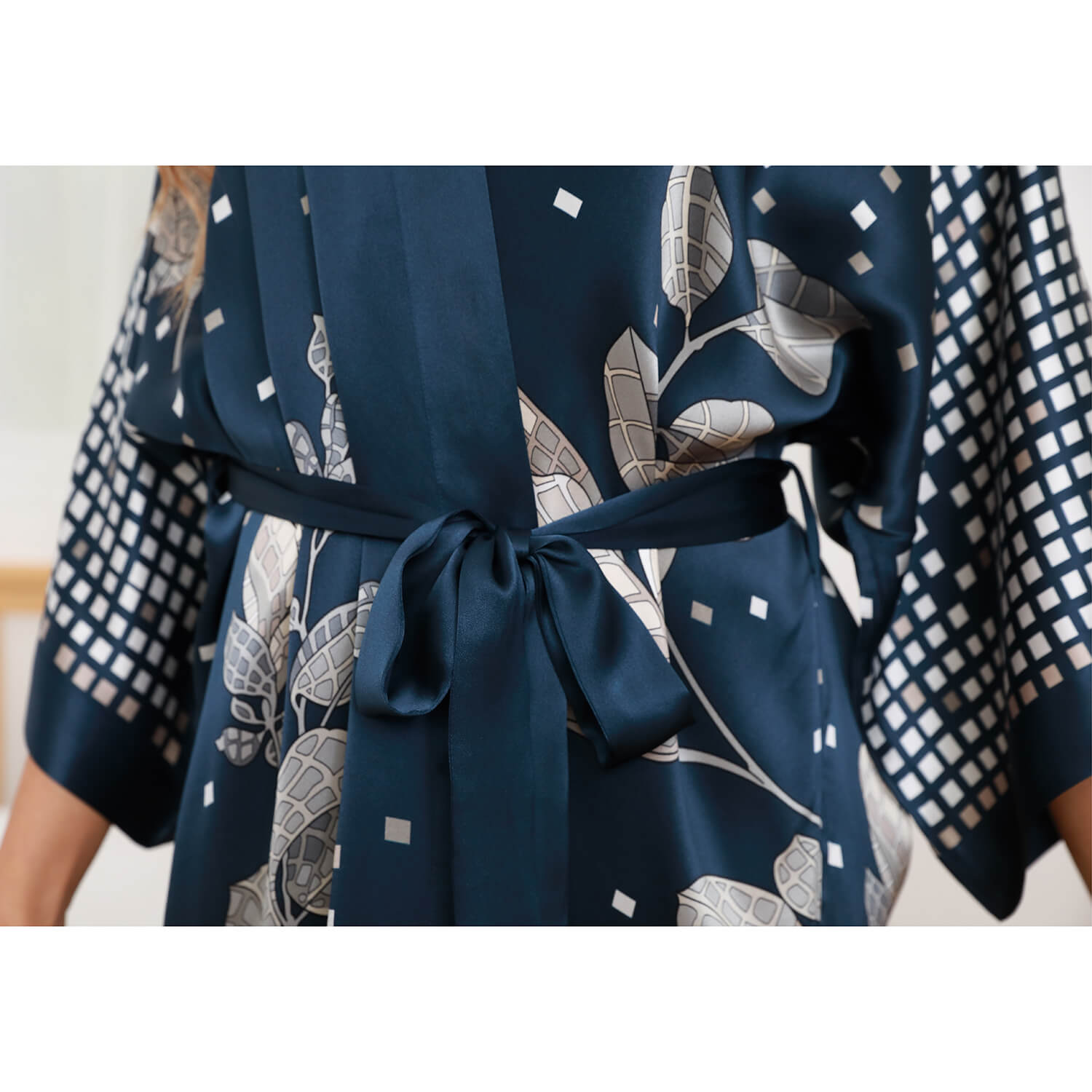 Womens Floral Print Silk Kimono Robe Pure Silk Dressing Gown