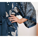 Womens Floral Print Silk Kimono Robe Pure Silk Dressing Gown
