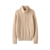 Womens Full Zip - Up Cashmere Cardigan Fold - Over Collar Cashmere Coat