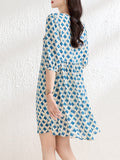 Womens Geometric Print Silk Mini Dress with Ruffle Detail