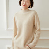 Womens Textured Yoke Mock Neck Long Sleeve Cashmere Sweater