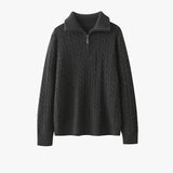 Womens Half-Zip Cable Knit Pure Cashmere Sweater Collared Cashmere Pullover Gray XS