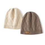 Womens Herringbone Knit Pure Cashmere Beanie Ribbed Edge Cashmere Hat