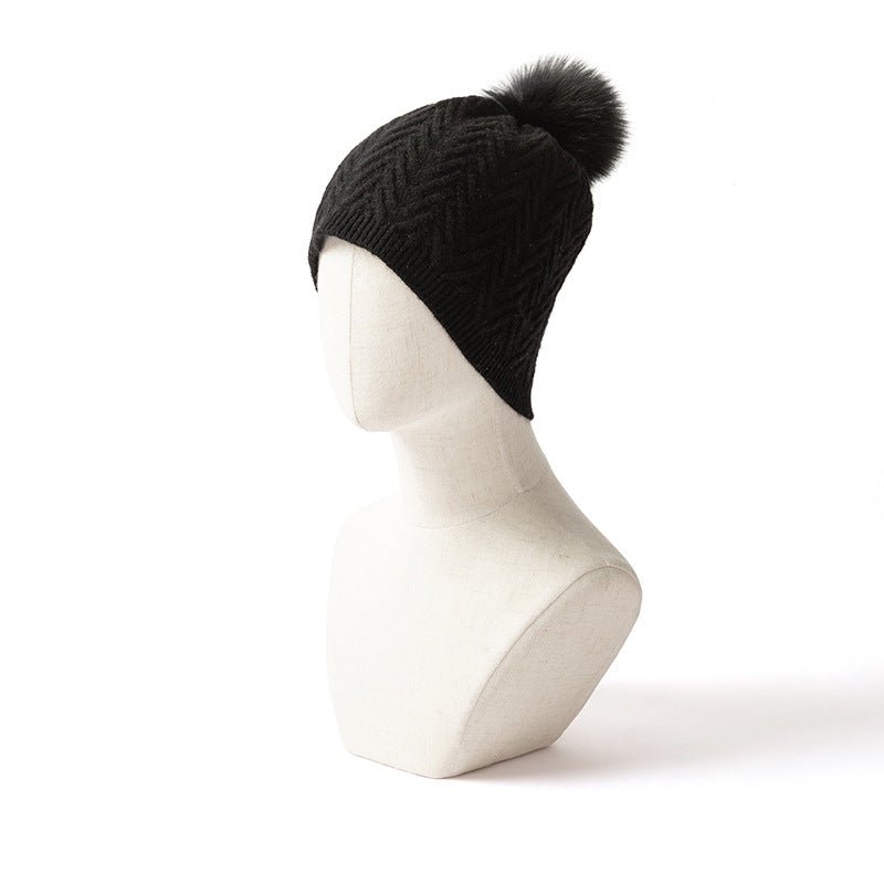 Womens Knitted Cashmere Beanie with Fur Pom Warm Pure Cashmere Hats Multi Colors