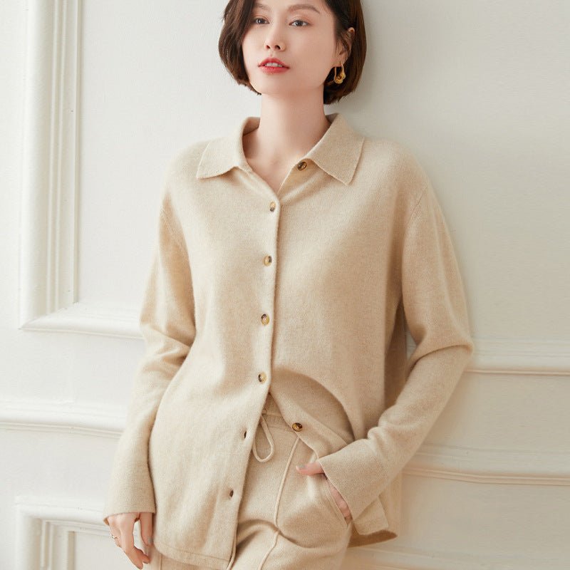 Womens Button - Up Cashmere Cardigan Point Collar Lapel Cashmere Coat