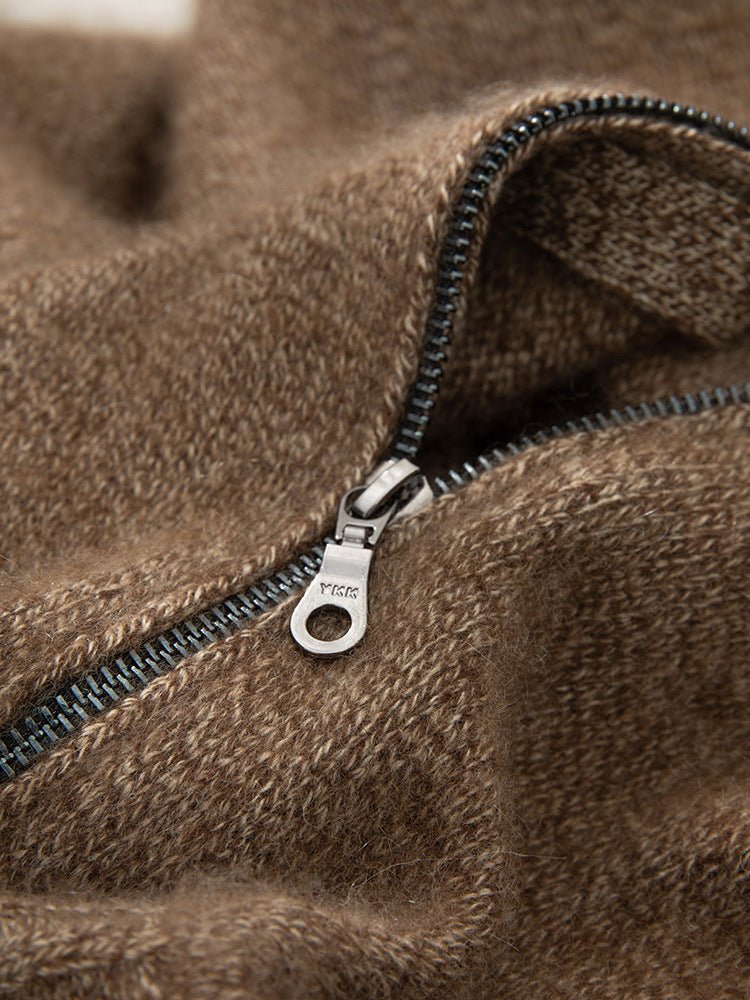 Womens Zip - Up Cashmere Knit Cardigan Fold - Over Collar Lapel Jacket