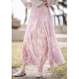 Womens Lavender Floral Silk Maxi Skirt Asymmetric Hem