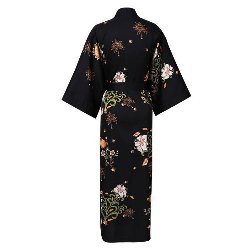 women's long floral pure silk Kimono Robes Silk Dressing Gown