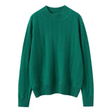 Womens Long Sleeve Pure Cashmere Sweater Crew Neck Cashmere Knit Pullover Green XS