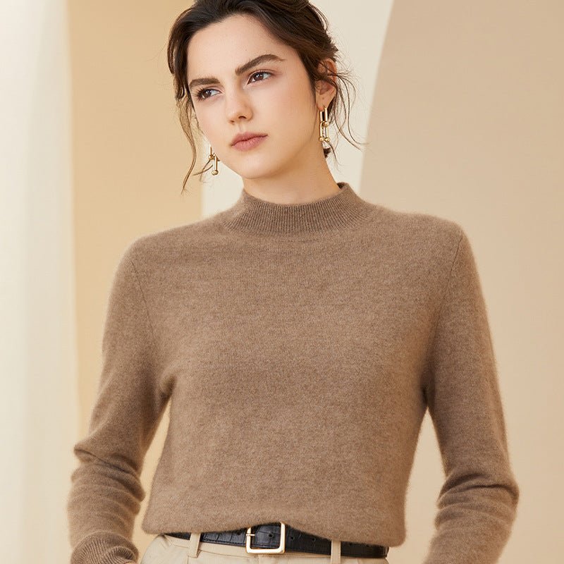 Womens Long Sleeves Cashmere Mock Neck Cashmere Sweater