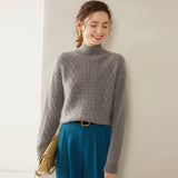 Womens Mock Neck Cable Knit Cashmere Sweater Textured Cashmere Pullover Gray XS