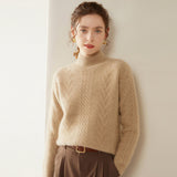Womens Mock Neck Cable Knit Cashmere Sweater Textured Cashmere Pullover Gold Camel XS