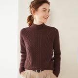 Womens Mock Neck Cable Knit Cashmere Sweater Textured Cashmere Pullover Mauve Taupe XS