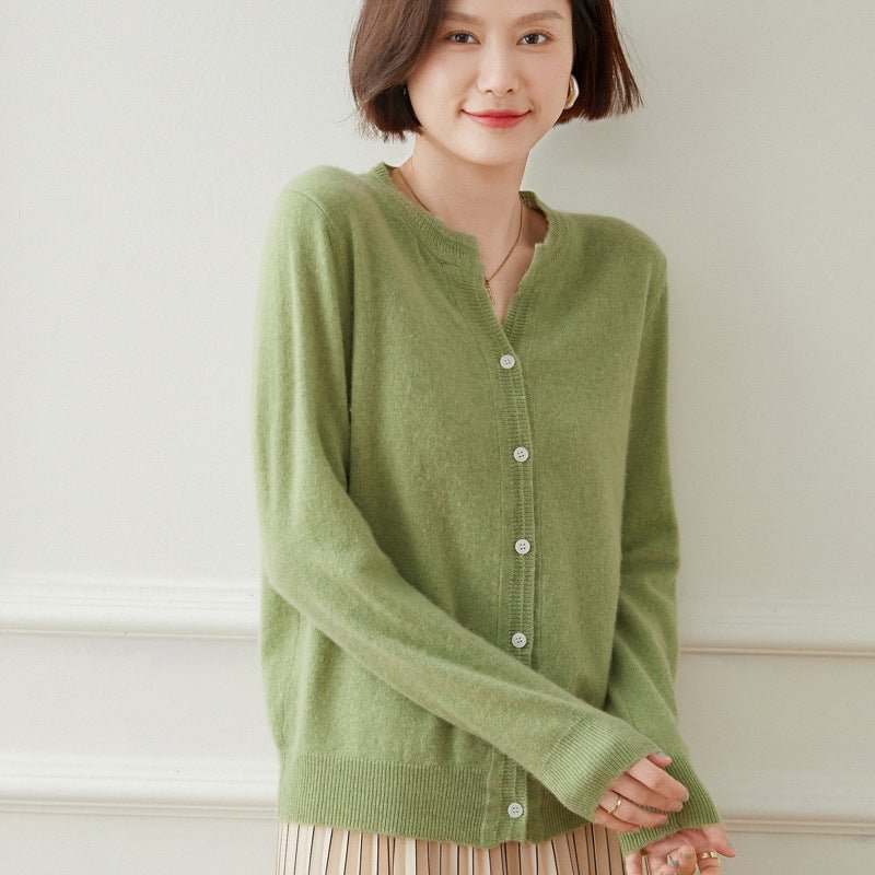 Womens Cashmere Cardigan Crew Neck Long Sleeve Cashmere Coat