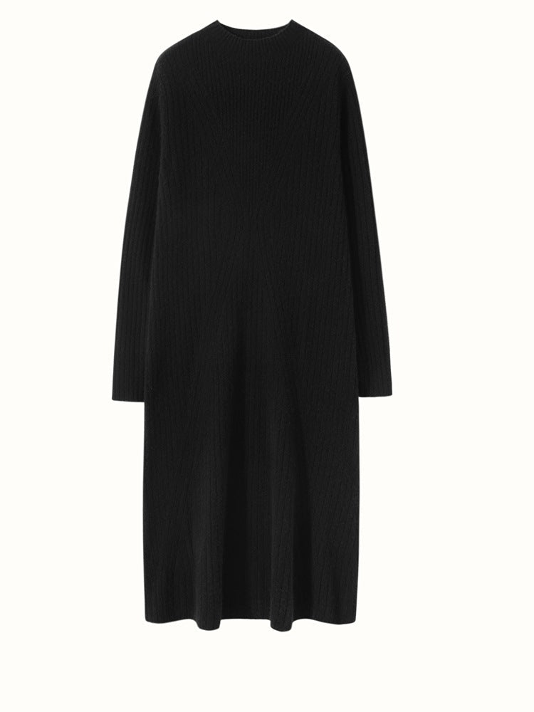 Womens Mock Neck Cashmere Dress Cashmere Midi Dress Bottom Dress Black XS