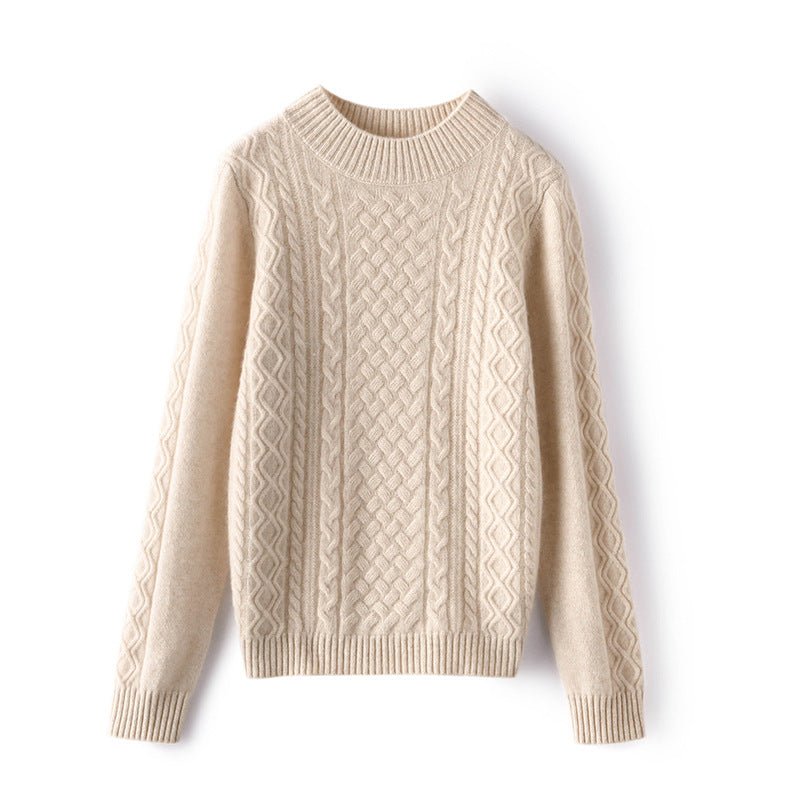 Womens Mock Neck Cashmere Sweater Cable - Knit Cashmere Pullover