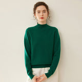 Womens Mock Neck Cashmere Sweater Cashmere Pullover Ribbed Hem Green XS