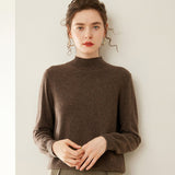 Womens Mock Neck Cashmere Sweater Cashmere Pullover Ribbed Hem Mocha Brown XS