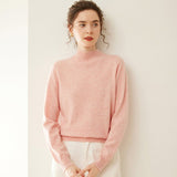 Womens Mock Neck Cashmere Sweater Cashmere Pullover Ribbed Hem Pink XS