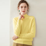 Womens Mock Neck Cashmere Sweater Long Sleeve Cashmere Pullover Multi Colors Yellow XS