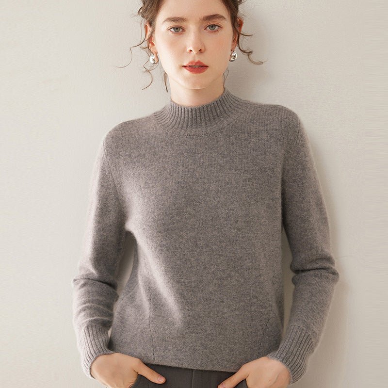 Womens Mock Neck Cashmere Sweater Long Sleeve Cashmere Pullover Ribbed Finishing Gray XS
