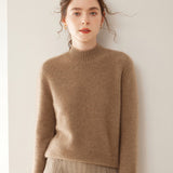 Womens Mock Neck Cashmere Sweater Long Sleeve Cashmere Pullover Ribbed Finishing Taupe XS