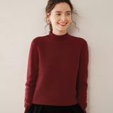 Womens Mock Neck Cashmere Sweater Long Sleeve Cashmere Pullover Ribbed Finishing Angora Red XS