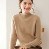 Womens Mock Neck Cashmere Sweater Long Sleeve Cashmere Pullover Ribbed Finishing Gold Camel XS