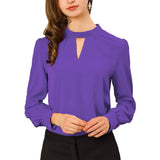 Women's Office Silk Shirt Keyhole Elegant Stand Collar Long Sleeve Silk Blouses