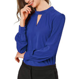 Women's Office Silk Shirt Keyhole Elegant Stand Collar Long Sleeve Silk Blouses