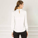 Women's Office Silk Shirt Keyhole Elegant Stand Collar Long Sleeve Silk Blouses