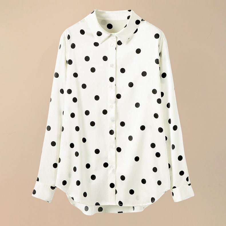 Womens Polka Dots Silk Blouse Silk Button Down Shirt Silk Blouses White XS
